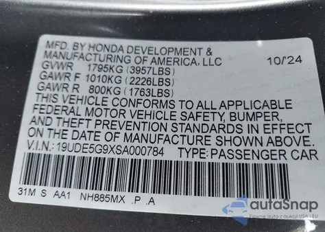 2025 Acura Integra Type S from USA, damaged, VIN 19UDE5G9XSA000784